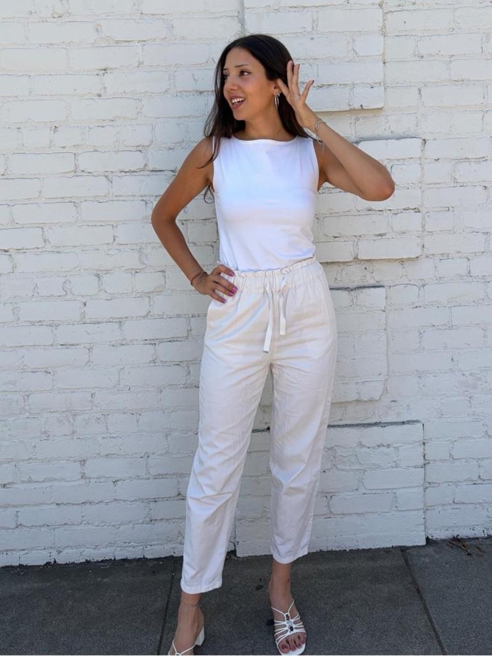 Zara white cream trouser pants with drawstring waist sz XS #vacation #momstyle #